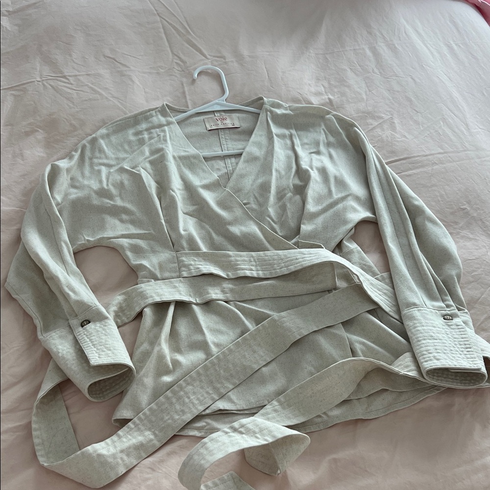 Voie (Colombian Designer) Kimono top oversized fit linen blend in cream natural